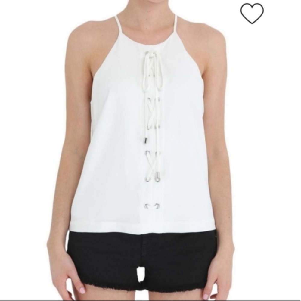 PARKER Estella Estella Grommeted Lace Up Top White